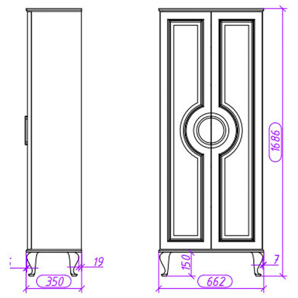 Пенал Caprigo Valletta 65x170 см 35351-SF027 напольный белый