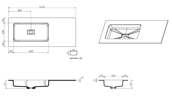 Раковина Armadi Art Quatro 120 см L 793-120-W встраиваемая сверху