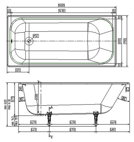 Ванна чугунная Wotte Start 1600x750