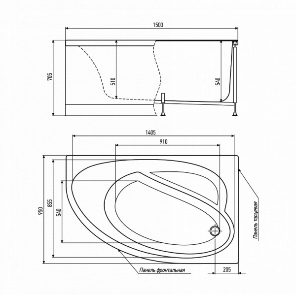 Акриловая ванна угловая 150x95 Alex Baitler Неро L Акриловая ванна угловая 150x95 Alex Baitler Неро L