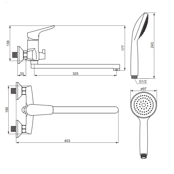 Смеситель для ванны Damixa Jupiter 779500001 хром глянцевый