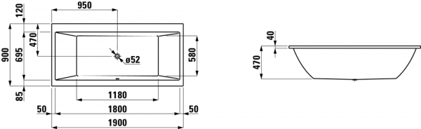 Акриловая ванна 190x90 Laufen Pro 2.3495.0.000.000.1 Акриловая ванна 190x90 Laufen Pro 2.3495.0.000.000.1
