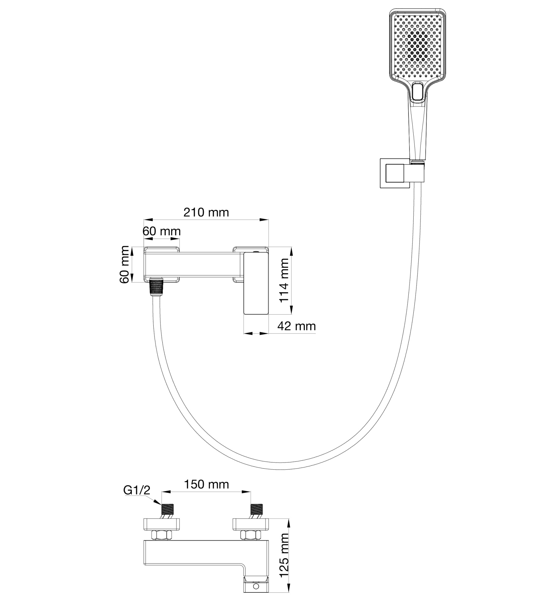 Смеситель для душа с гарнитуром Wonzon & Woghand Cube 2.0 WW-88048068-BG золото брашированный
