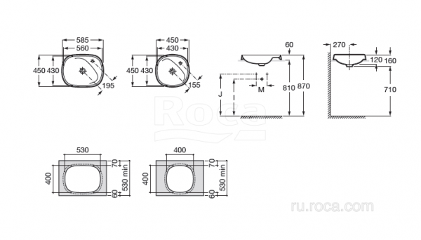 Раковина Roca Beyond 56х43 3270B6000 Раковина Roca Beyond 56х43 3270B6000