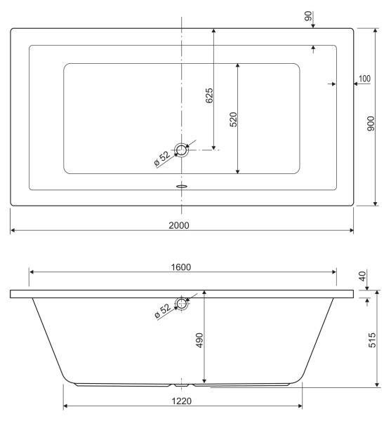Ванна акриловая Cezares Plane 200x90 PLANE-200-90-49-W37