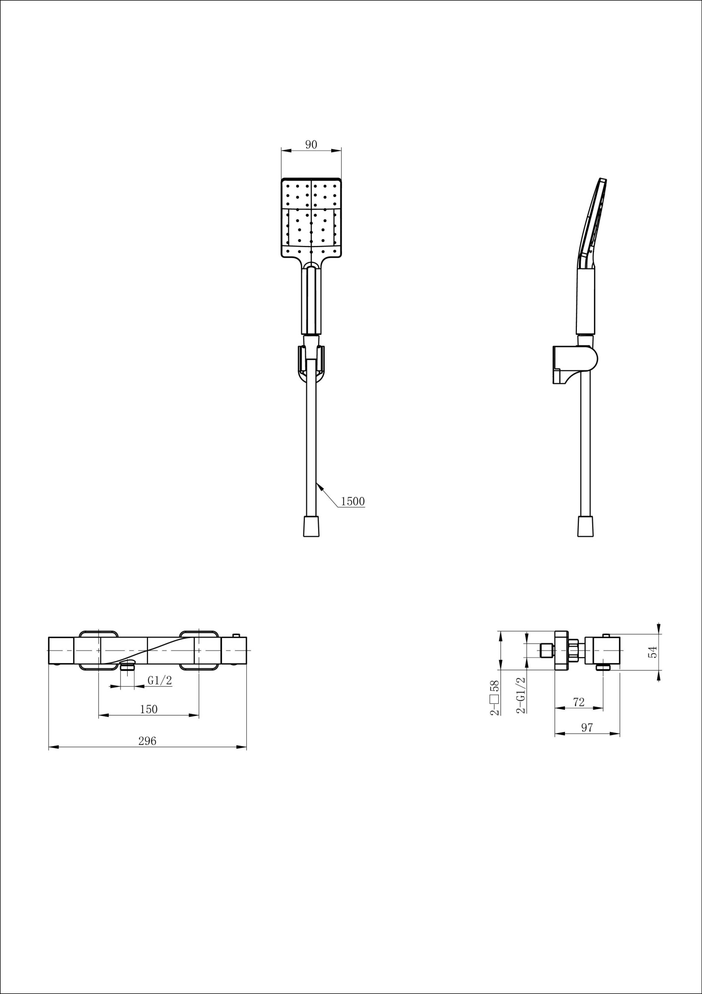 Смеситель для душа с термостатом и гарнитуром Wonzon & Woghand Twist WW-B2025-A-MB черный матовый