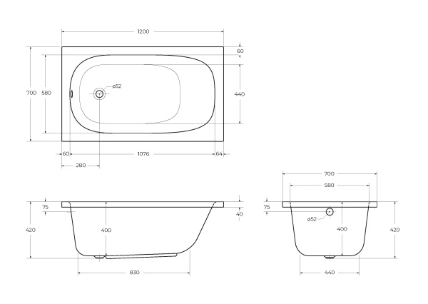 Ванна акриловая Cezares Eco 120x70 ECO-120-70-40-W37