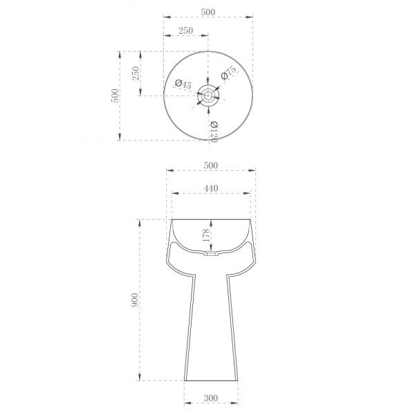 Раковина напольная Abber Kristall 50 см AT2706White-Onyx белая, черная