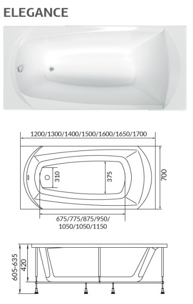 Ванна акриловая 165х70 1Marka ELEGANCE Ванна акриловая 165х70 1Marka ELEGANCE