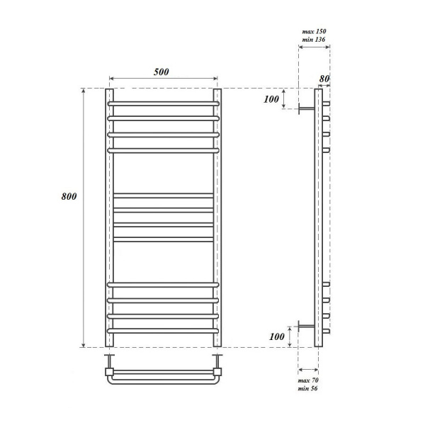 Полотенцесушитель водяной 53x80 см Point Омега PN90158S хром Полотенцесушитель водяной 53x80 см Point Омега PN90158S хром