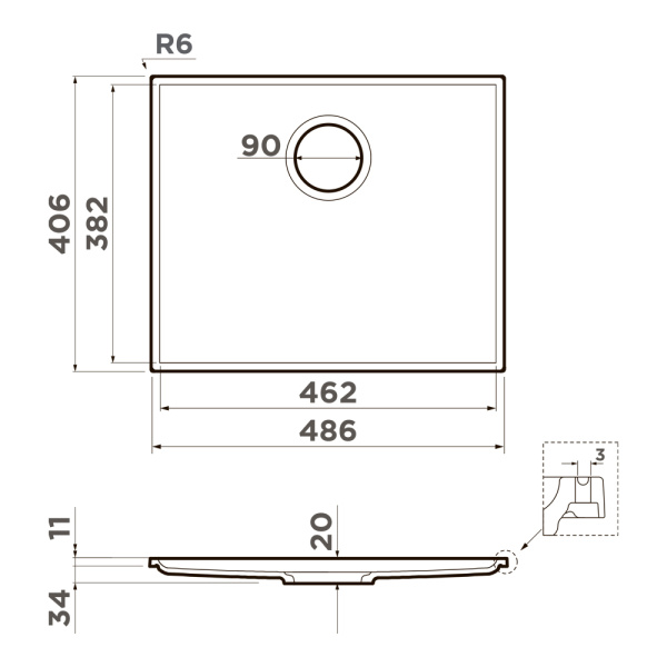Мойка для кухни Omoikiri Kiten 48-INT 60 см 4993019 графит