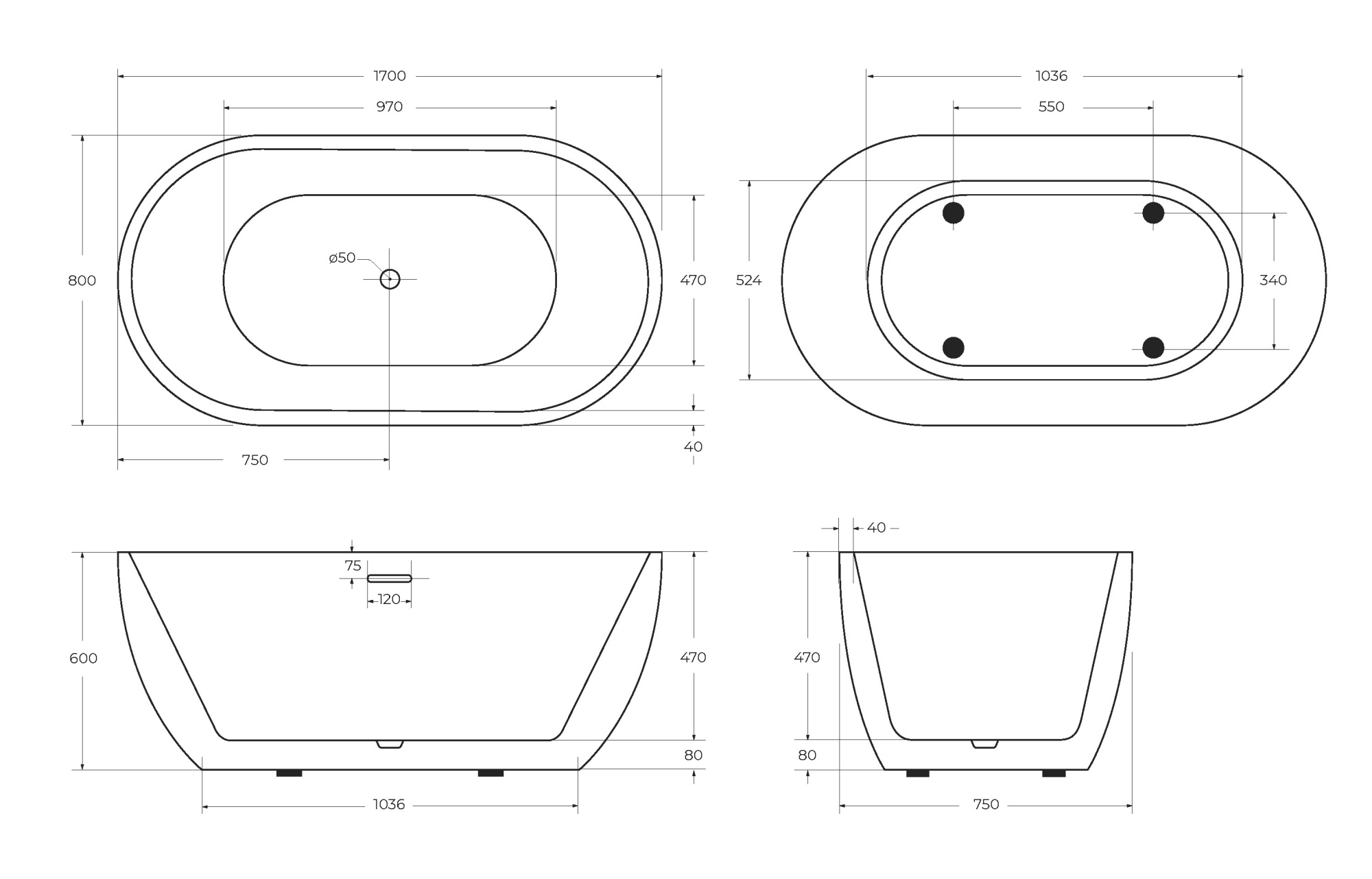 Ванна акриловая BelBagno 170x80 BB70-1700-800