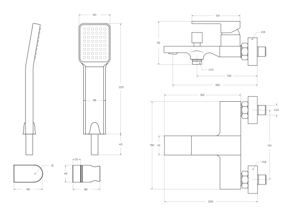 Смеситель для ванны с ручным душем, шлангом и держателем BelBagno Romano ROM-VASM-CRM хром глянцевый