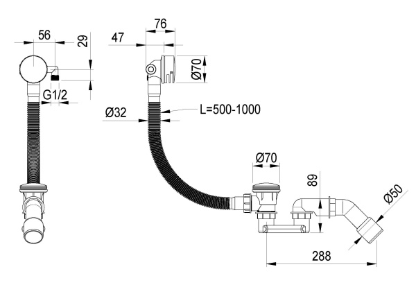 Слив-перелив Boheme автоматический с функцией наполнения 631-G золото глянцевой