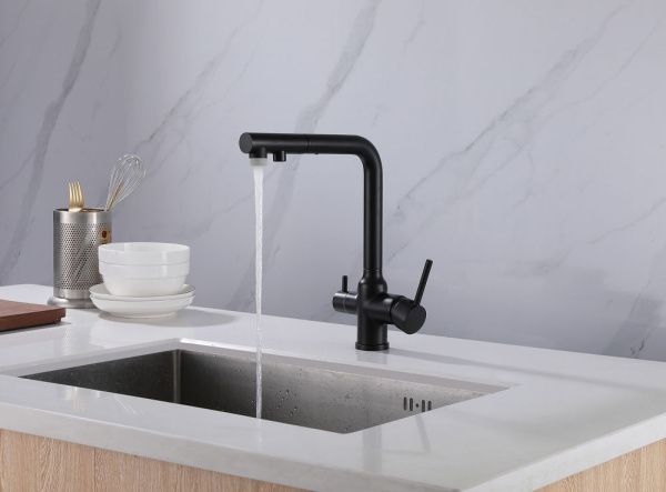 Смеситель для кухни на 2 воды с вытяжной лейкой ABBER Emotion AF8814B черный матовый Смеситель для кухни на 2 воды с вытяжной лейкой ABBER Emotion AF8814B черный матовый