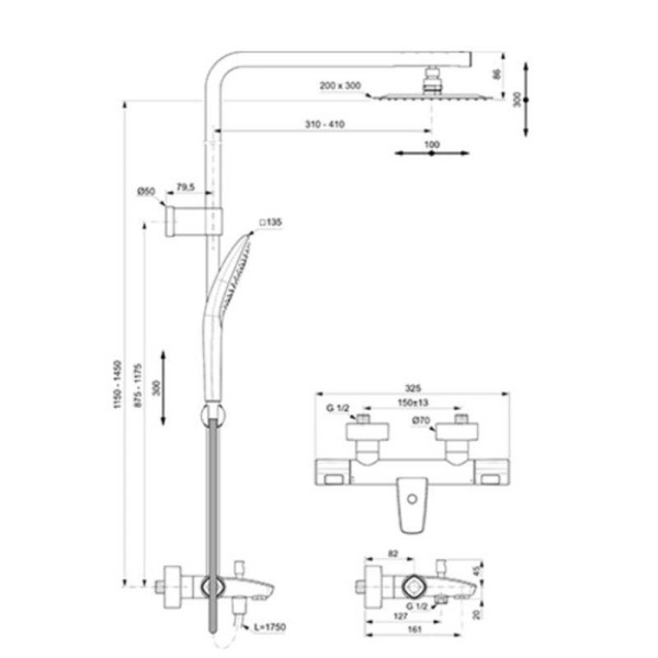 Душевая система телескопическая штанга  Ideal Standard CERATHERM A7591AA хром Душевая система телескопическая штанга  Ideal Standard CERATHERM A7591AA хром