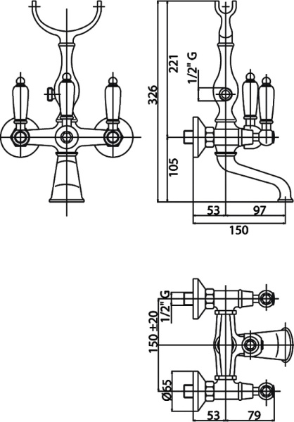 Смеситель Caprigo Adria Classic 03-011-vot для ванны с душем бронза брашированная