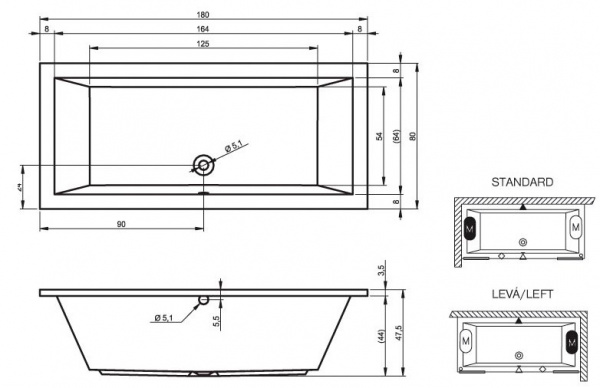 Ванна акриловая RIHO LUSSO 180x80 BA9800500000000 Ванна акриловая RIHO LUSSO 180x80 BA9800500000000