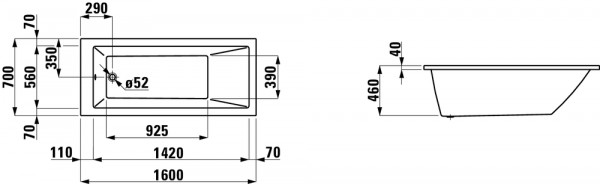 Акриловая ванна 160x70 Laufen Pro 2.3395.0.000.000.1 Акриловая ванна 160x70 Laufen Pro 2.3395.0.000.000.1