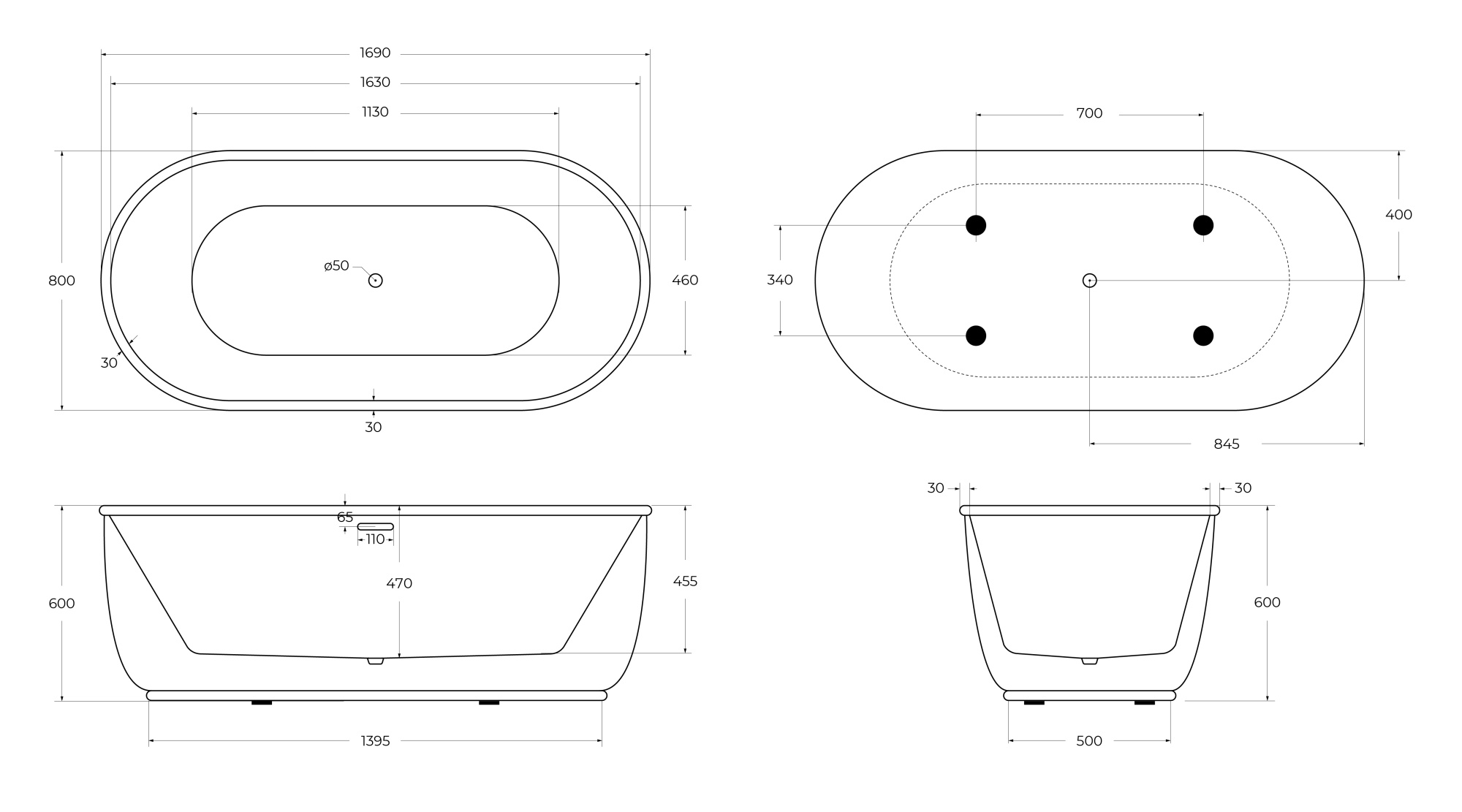 Ванна акриловая BelBagno 170x80 BB401-1700-800