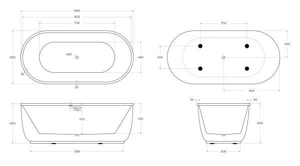 Ванна акриловая BelBagno 170x80 BB401-1700-800