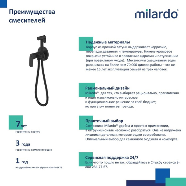 Встраиваемый смеситель с гигиеническим душем MILARDO Rora RORBLR0M08 черный матовый Встраиваемый смеситель с гигиеническим душем MILARDO Rora RORBLR0M08 черный матовый