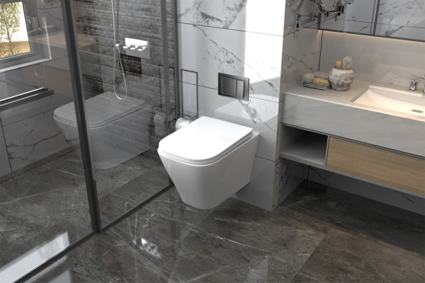 Комплект подвесной унитаз ABBER Rechteck AC1201 белый с инсталляцией AC0105 и кнопкой AC0120MB черный матовый