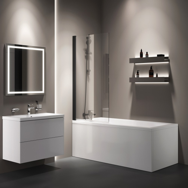 Стеклянная шторка для ванны AM.PM Gem 80x140 W90BS-D080-140BT профиль черный