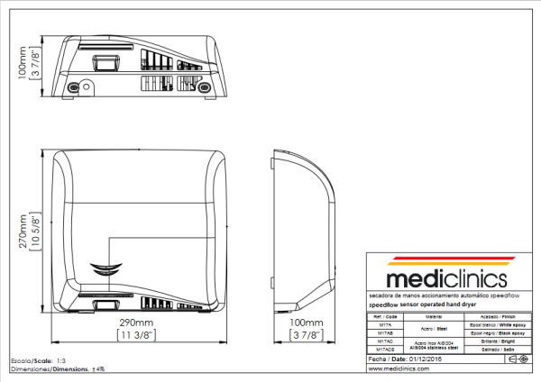 Сушилка для рук автоматическая с НЕРА-фильтром Mediclinics Speedflow M17A 850 Вт белый матовый Сушилка для рук автоматическая с НЕРА-фильтром Mediclinics Speedflow M17A 850 Вт белый матовый