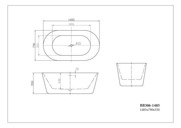 Акриловая ванна отдельностоящая 148,5x79 см BelBagno  BB306-1485 белый Акриловая ванна отдельностоящая 148,5x79 см BelBagno  BB306-1485 белый