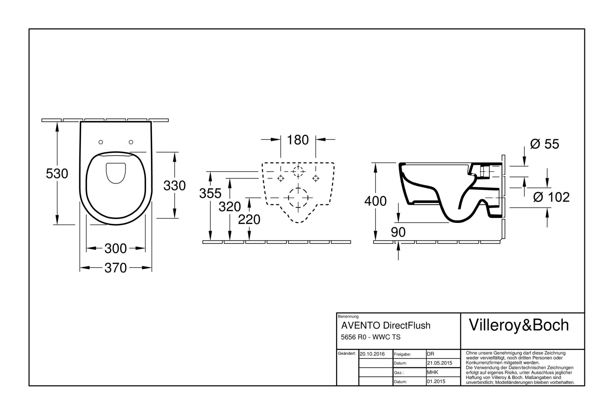 Унитаз Villeroy & Boch Avento 5656RS01 подвесной безободковый с микролифтом