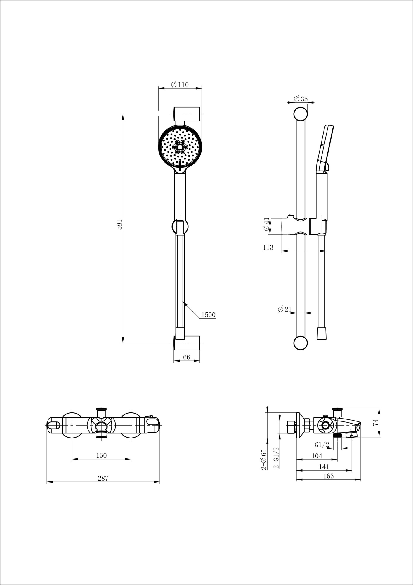 Смеситель для ванны с душем с термостатом и гарнитуром Wonzon & Woghand WW-C2001-A-CR хром глянцевый