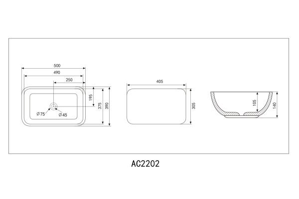 Раковина накладная Abber Rechteck 50 см AC2202MB черная матовая