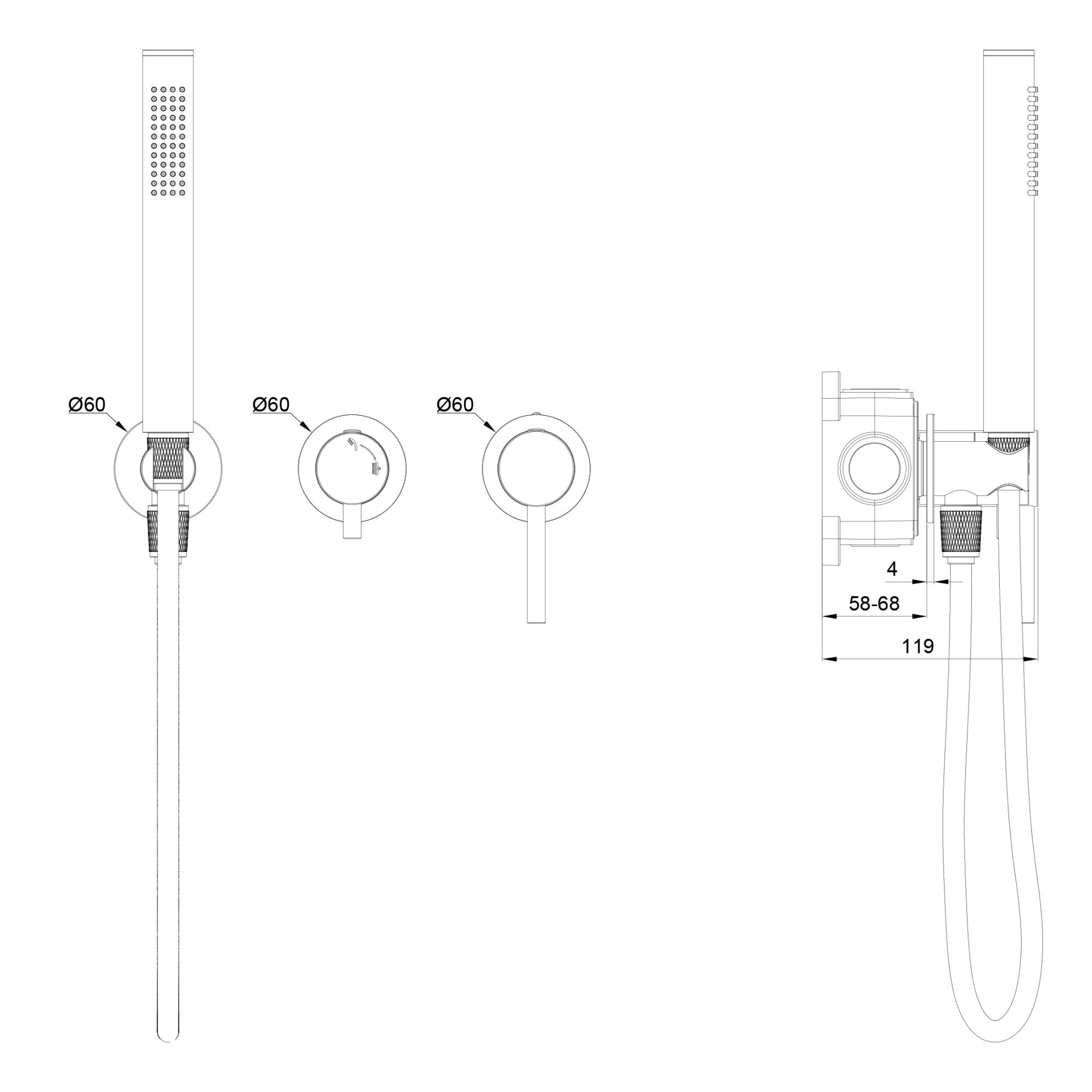 Смеситель для душа с гарнитуром Wonzon & Woghand Stick WW-838017-CR хром глянцевый