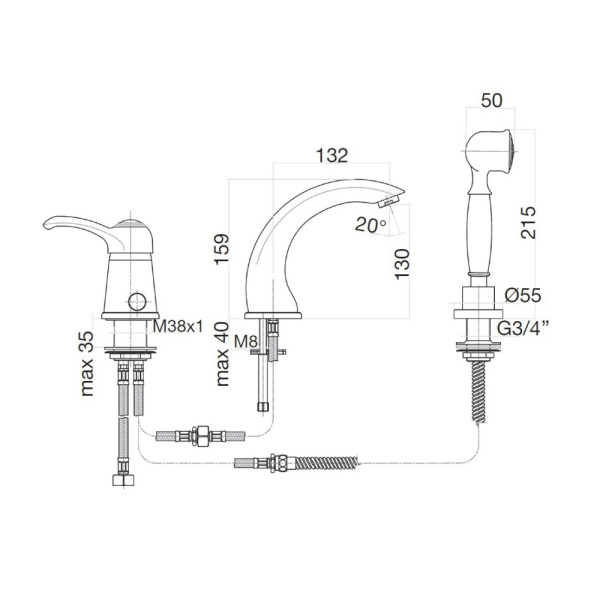 Смеситель на борт ванны Webert Aurora AU850701065 бронза матовый