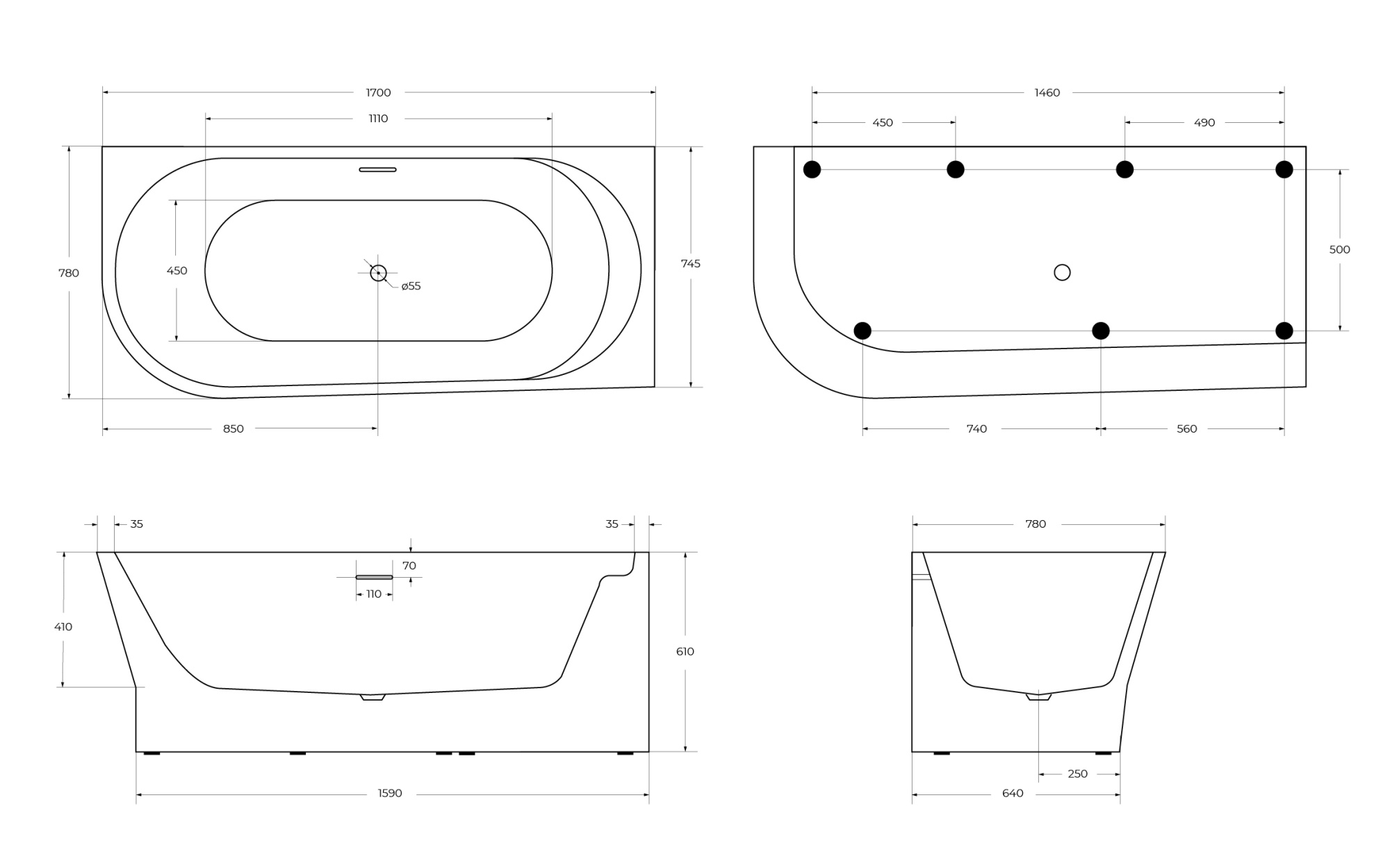 Ванна акриловая BelBagno 170x80 BB410-1700-780-R