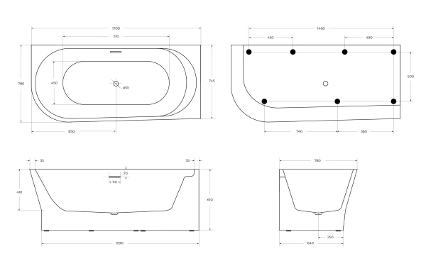 Ванна акриловая BelBagno 170x80 BB410-1700-780-R