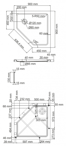 Поддон для душа 90см WasserKRAFT Isen 26T11 Поддон для душа 90см WasserKRAFT Isen 26T11