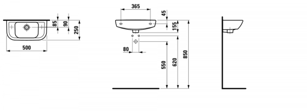 Мини-раковина левая 50 см Laufen Pro 8169570001061 Мини-раковина левая 50 см Laufen Pro 8169570001061