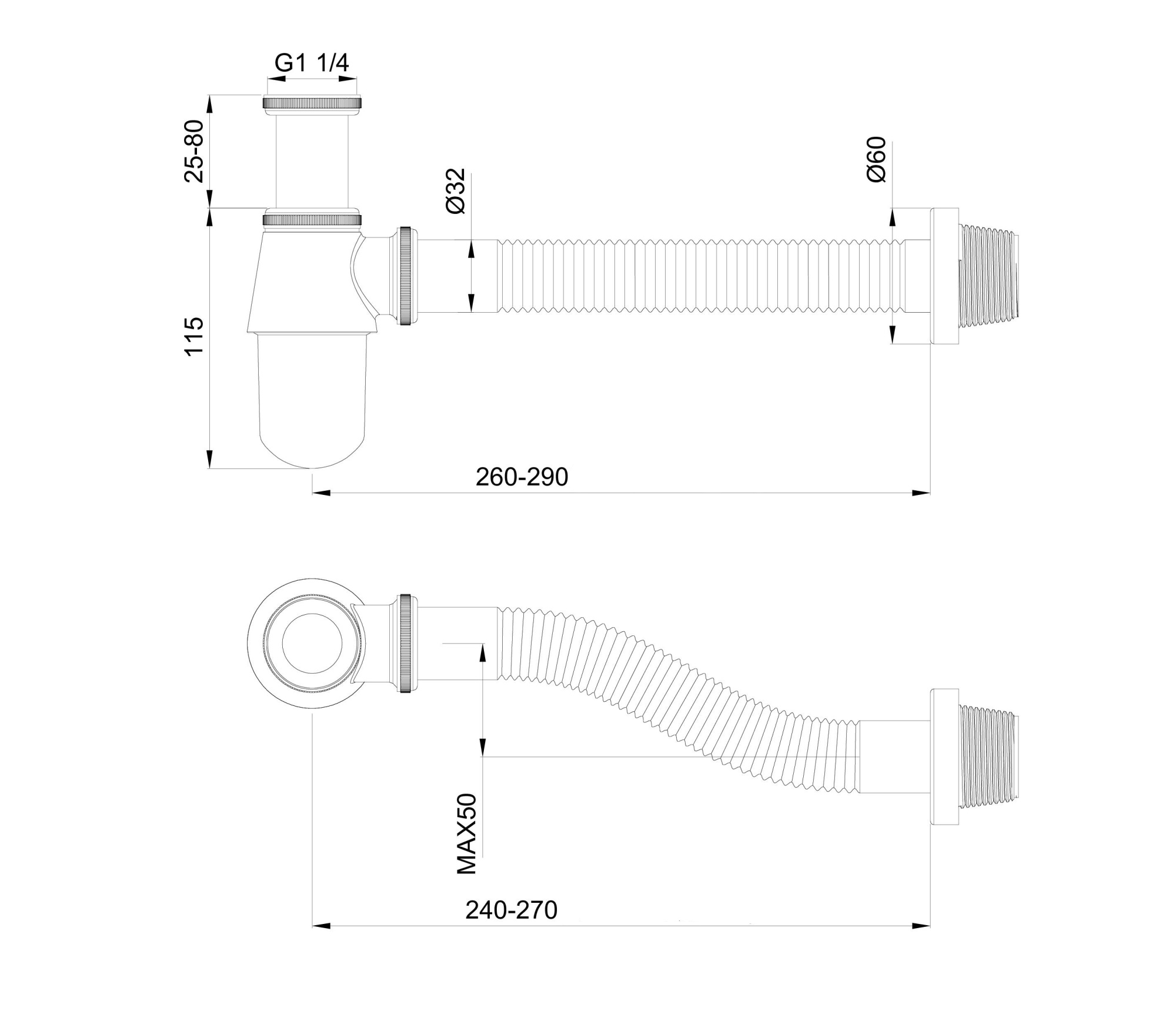 Сифон для раковины Wonzon & Woghand WW-88SS102-CR хром брашированный