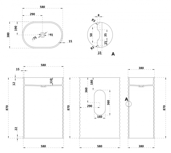 Раковина напольная Abber Stein 60 см AS2550-H белая матовая