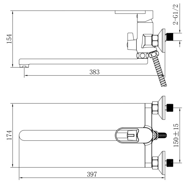 Смеситель для ванны с душевой лейкой Voda Harbor HR31B черный матовый