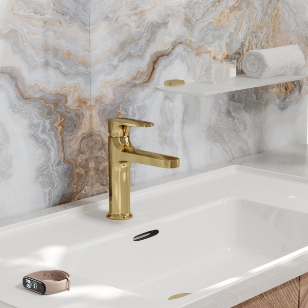 Смеситель для раковины WasserKRAFT Neckar 2103 золото глянцевый