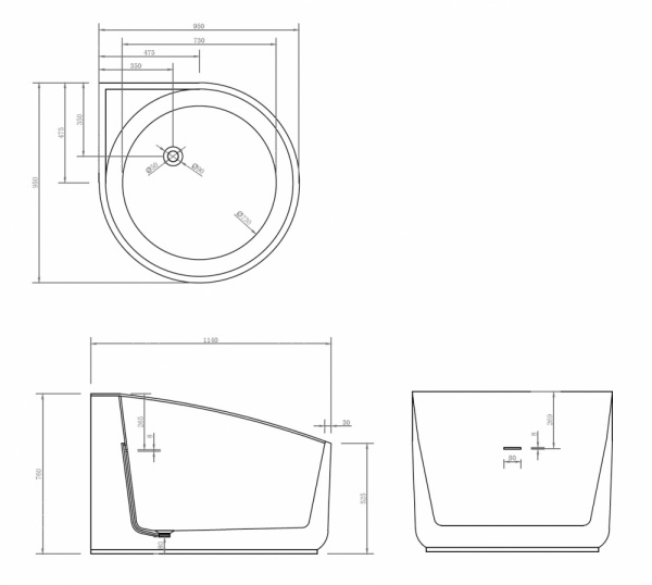 Ванна акриловая угловая угловая угловая 95x95 ABBER AB9305