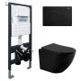 Комплект подвесной унитаз ABBER Bequem AC1100MB черный матовый с инсталляцией AC0105 и кнопкой AC0121MB черная матовая Комплект подвесной унитаз ABBER Bequem AC1100MB черный матовый с инсталляцией AC0105 и кнопкой AC0121MB черная матовая