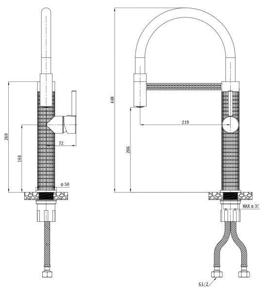 Смеситель для кухни Esko Kitchen K51B черный матовый