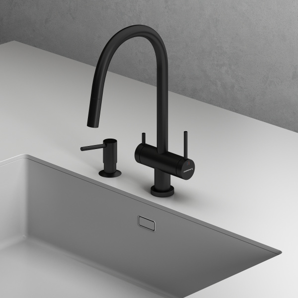 Смеситель для кухонной мойки Abelsberg Aera EMF71709MB вулканический черный матовый