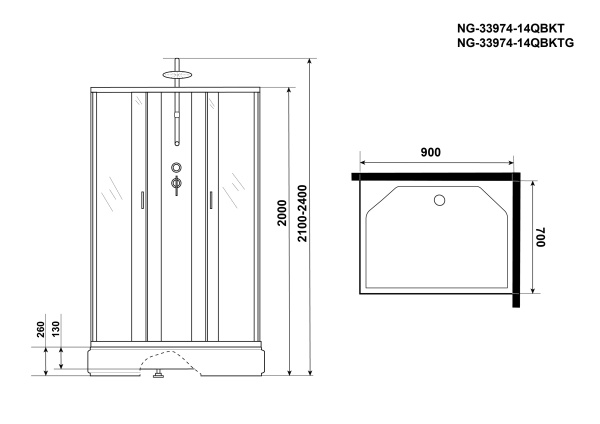 Душевая кабина 90x70 Niagara Classic NG-33974-14QBKT средний поддон стекло матовое Душевая кабина 90x70 Niagara Classic NG-33974-14QBKT средний поддон стекло матовое