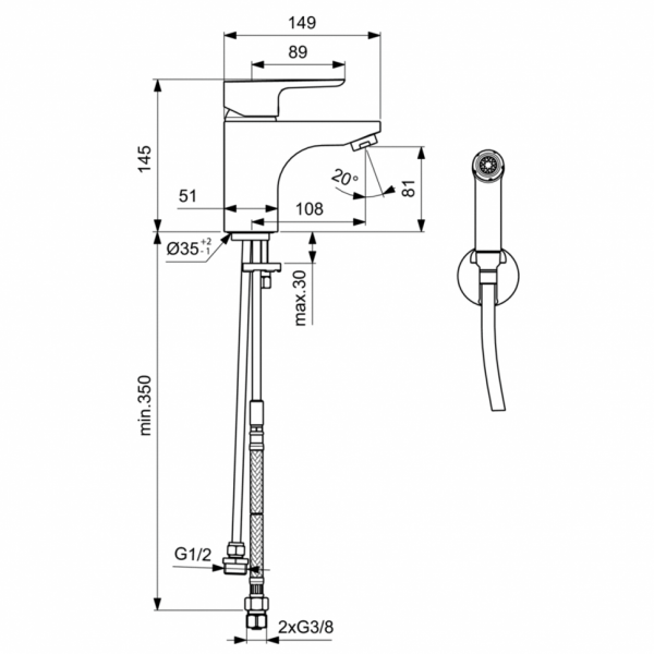 Смеситель для раковины с гигиеническим душем Ideal Standard CERAPLAN III B0919AA Смеситель для раковины с гигиеническим душем Ideal Standard CERAPLAN III B0919AA