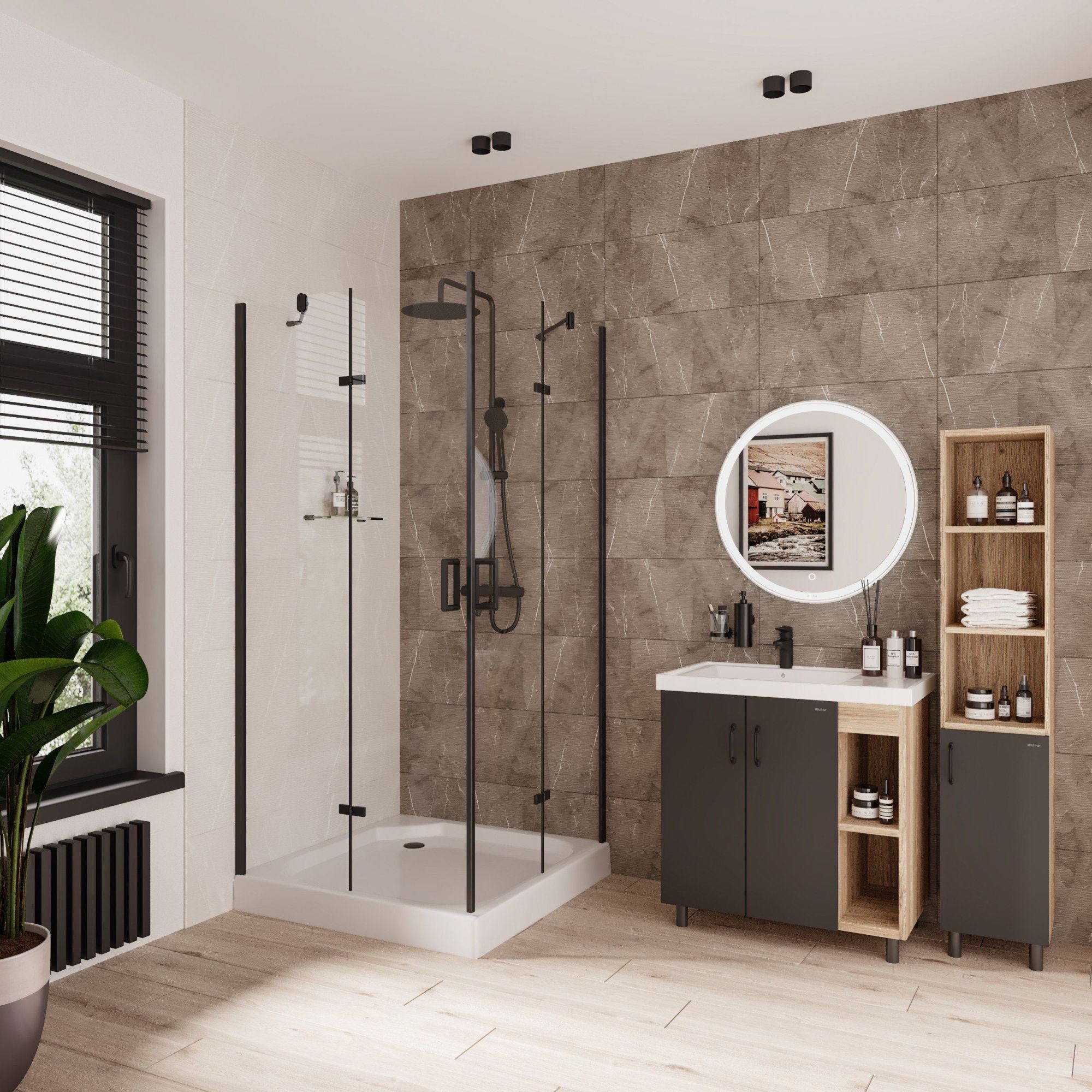 Душевое ограждение NIAGARA Nova NG-6814-08 BLACK (100*100*190) квадрат, двери распашные Душевое ограждение NIAGARA Nova NG-6814-08 BLACK (100*100*190) квадрат, двери распашные